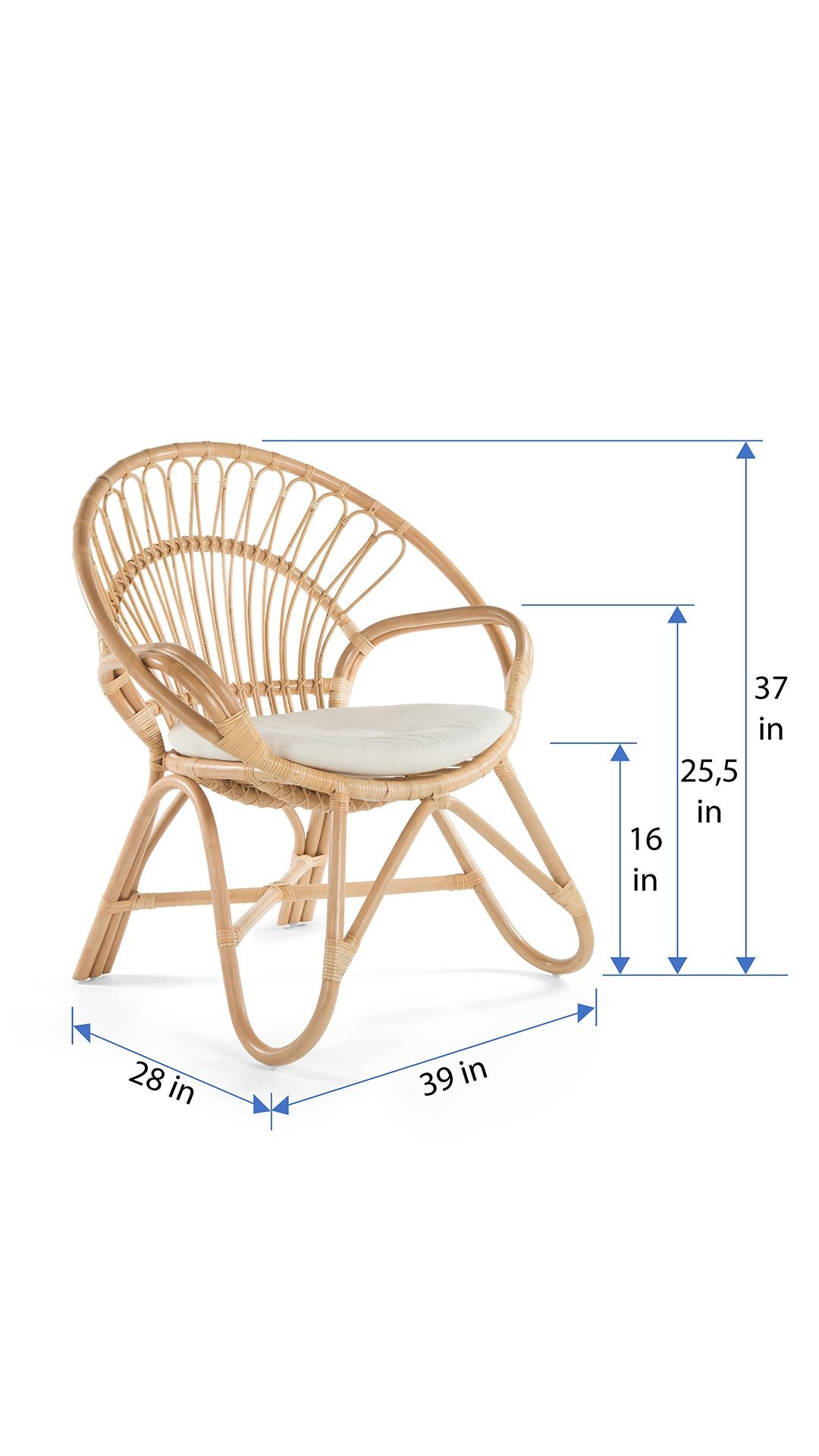 Kouboo Round Rattan Loop Armchair with Seat Cushion