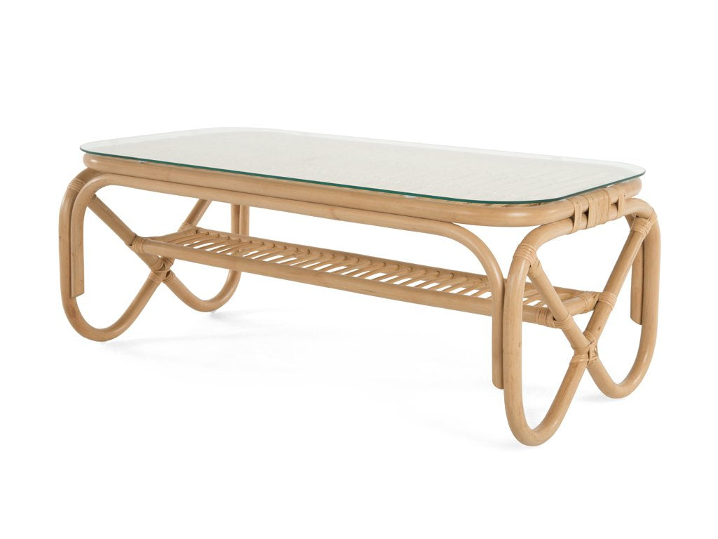 Kouboo Rectangular Rattan Coffee Table with Glass Top