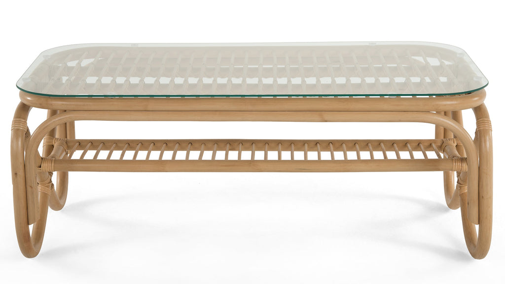 Kouboo Rectangular Rattan Coffee Table with Glass Top