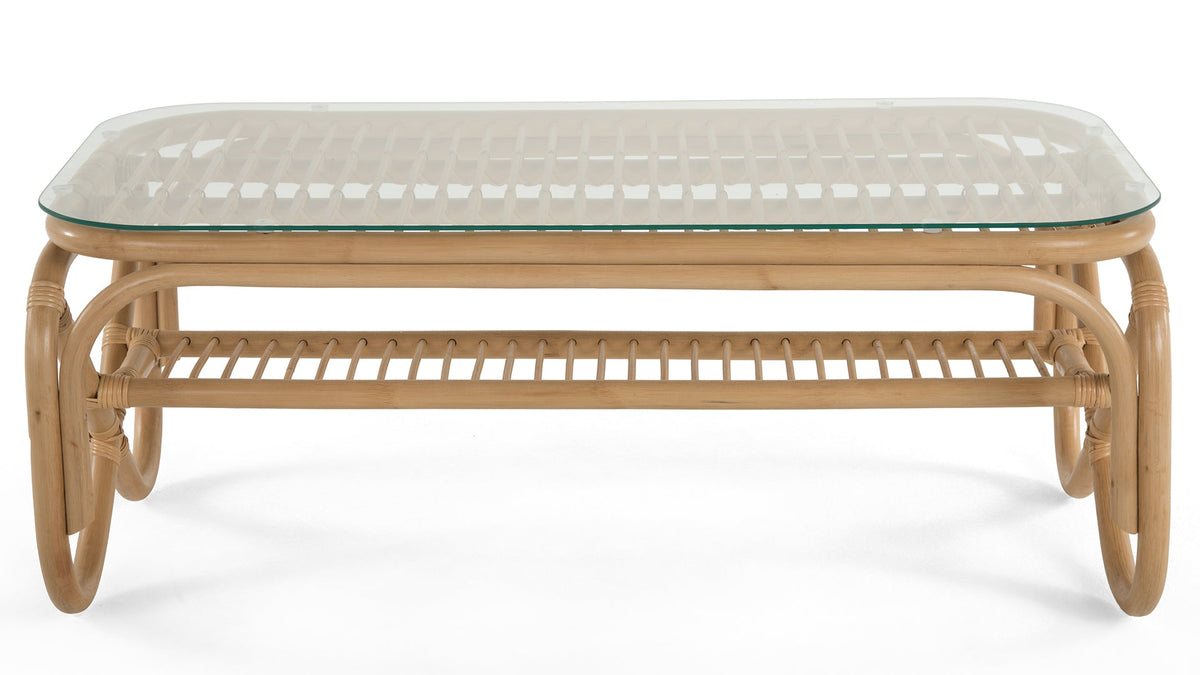 Kouboo Rectangular Rattan Coffee Table with Glass Top