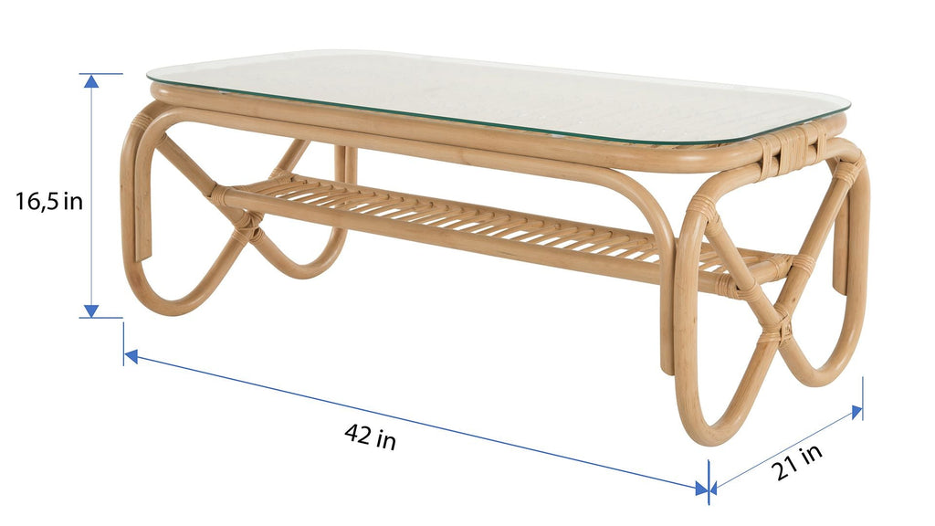 Kouboo Rectangular Rattan Coffee Table with Glass Top