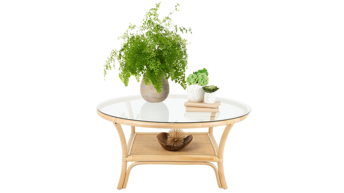 Kouboo Visayas Rattan Coffee Table with Glass Top