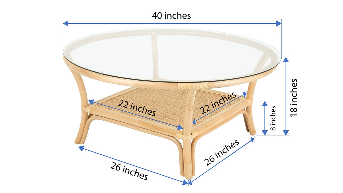 Kouboo Visayas Rattan Coffee Table with Glass Top
