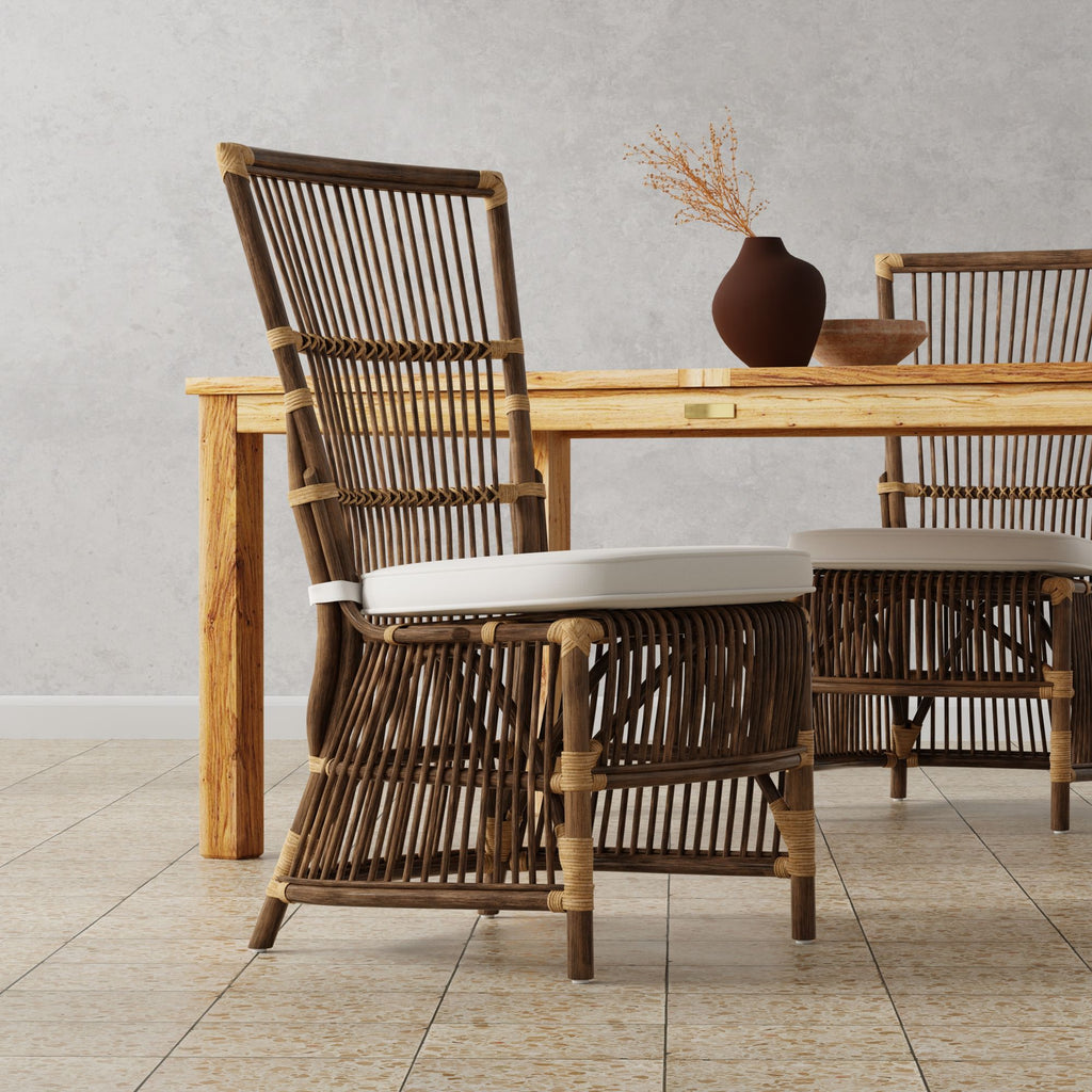 Kouboo Rattan Loop Edge Side Chair with Seat Cushion Set of 2
