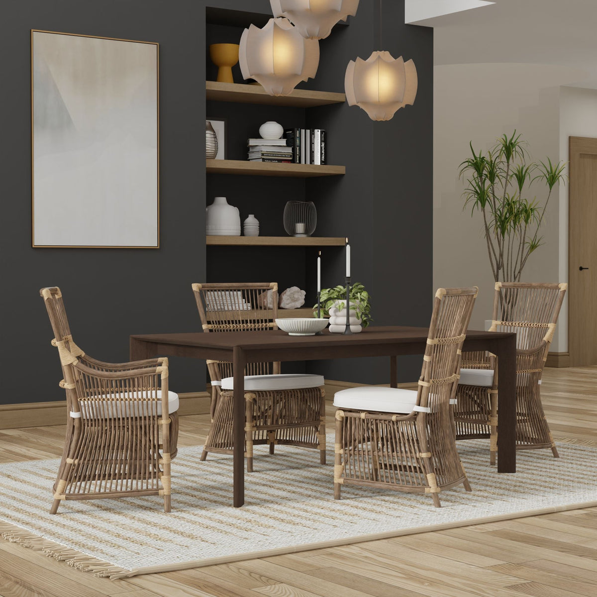 Kouboo Rattan Loop Edge Side Chair with Seat Cushion Set of 2