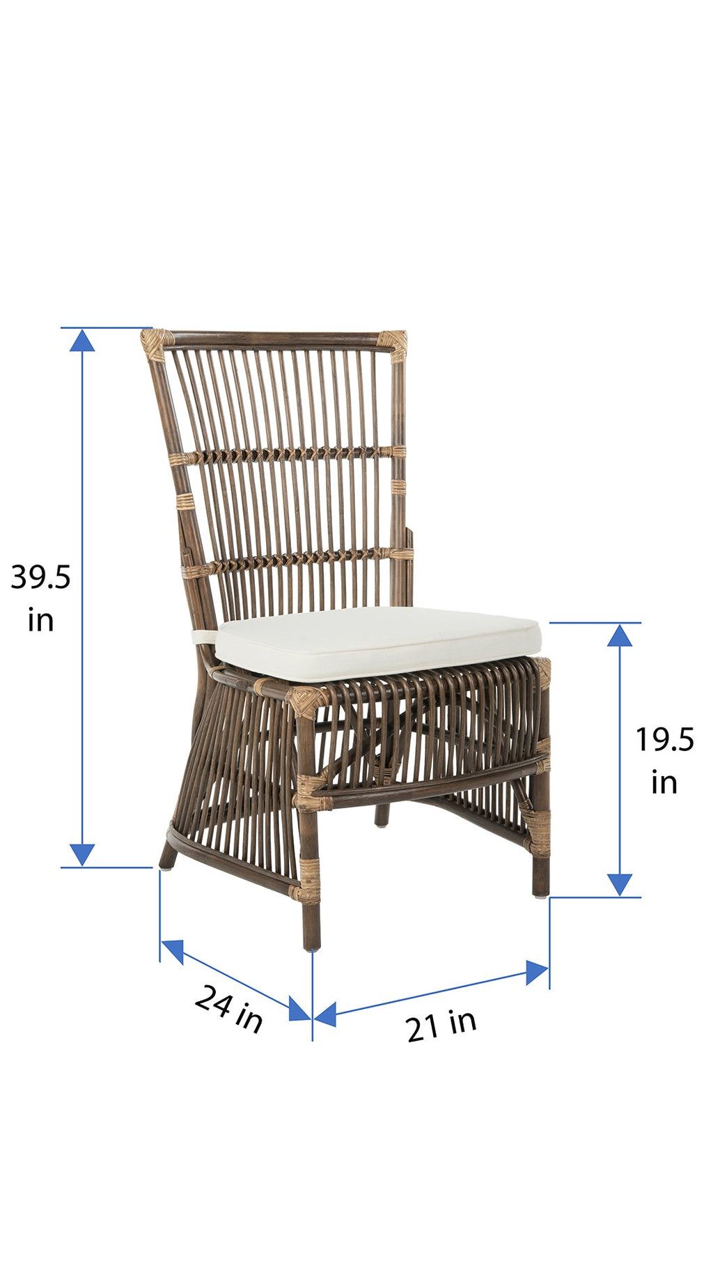 Kouboo Rattan Loop Edge Side Chair with Seat Cushion Set of 2