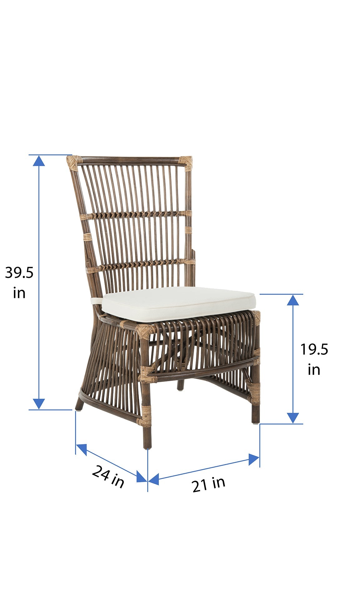 Kouboo Rattan Loop Edge Side Chair with Seat Cushion Set of 2