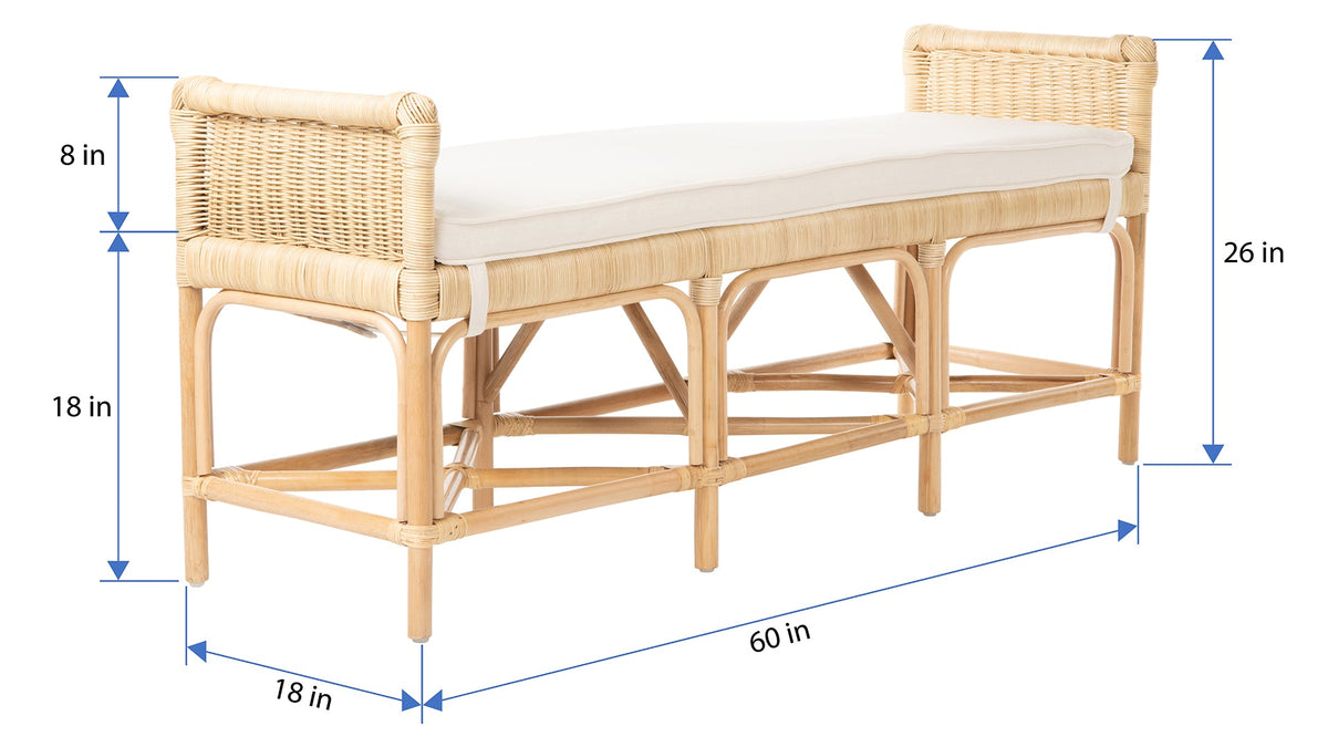 Kouboo Sandbar Rattan Bench with Seat Cushion