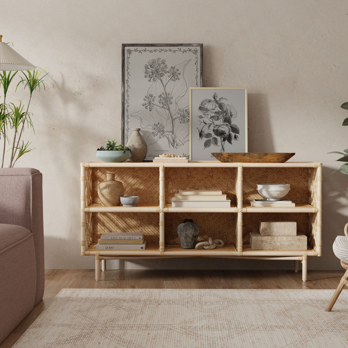Kouboo Chippendale Rattan Bookshelf and Console Table
