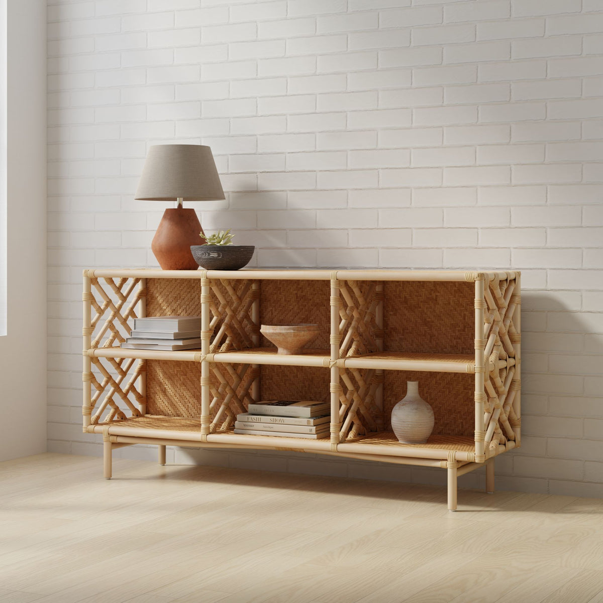Kouboo Chippendale Rattan Bookshelf and Console Table
