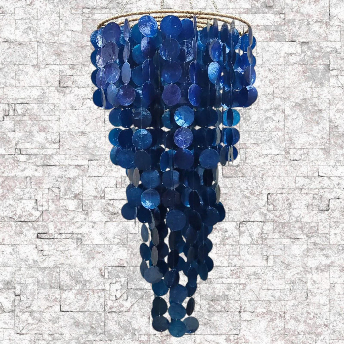 Navy Blue Capiz Shell Wind Chime Chandelier
