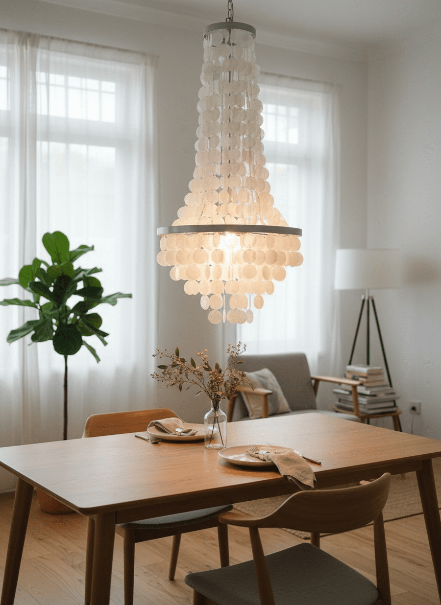 Kalam Art Studio Handmade Coastal Capiz Shell Chandelier