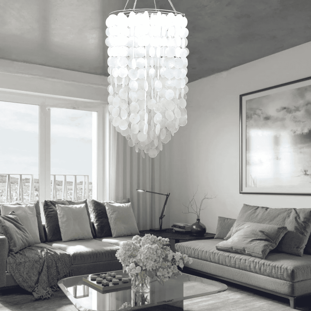 Handmade Coastal Capiz Shell Chandelier Lamp Shade