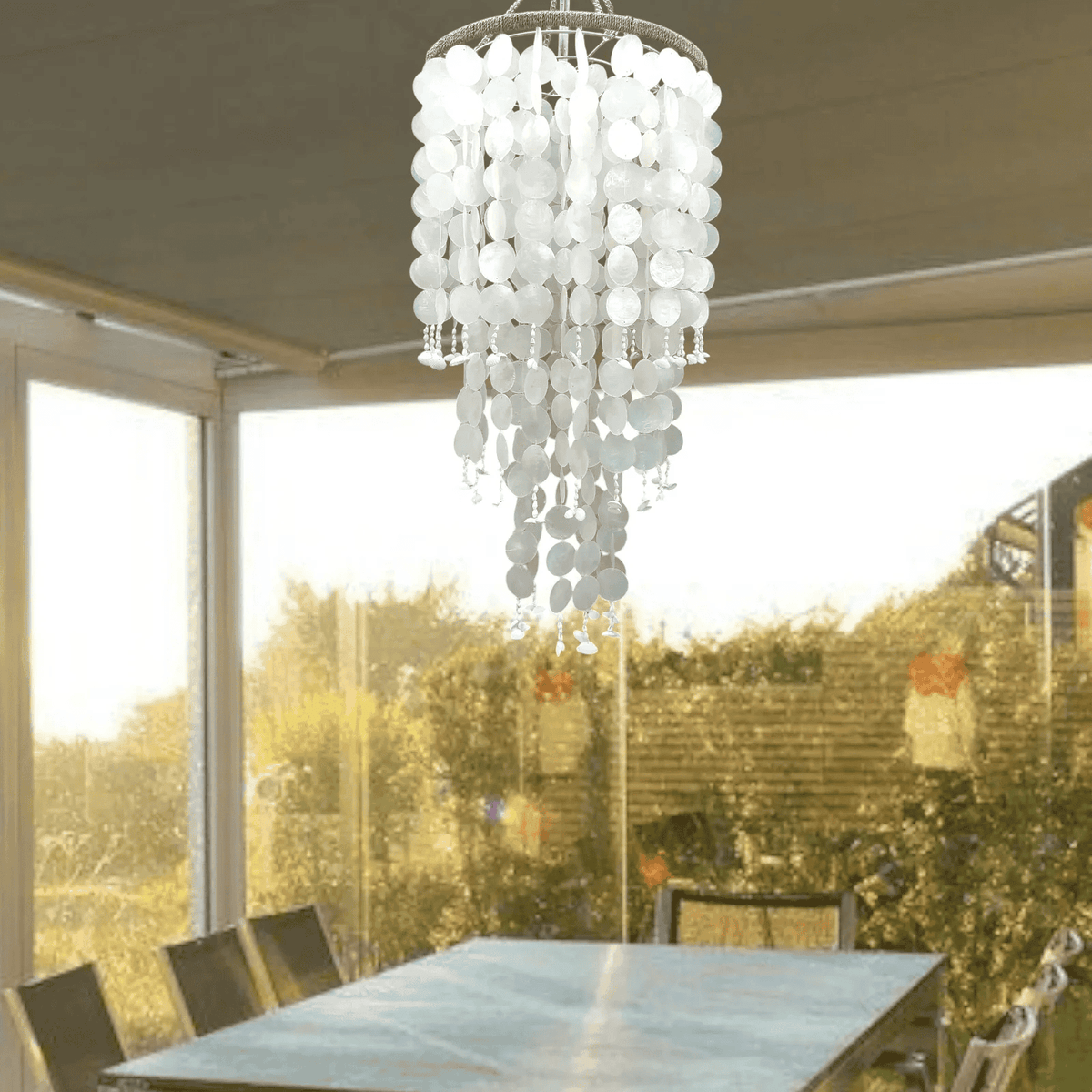 Handmade Coastal Capiz Shell Pendant Light