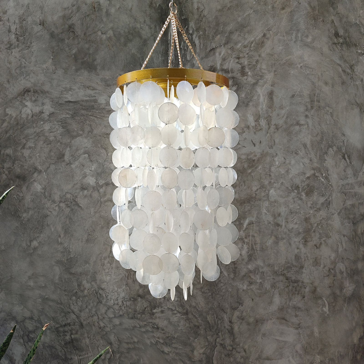 Gold Frame Coastal Capiz Shell Chandelier Lamp Shade