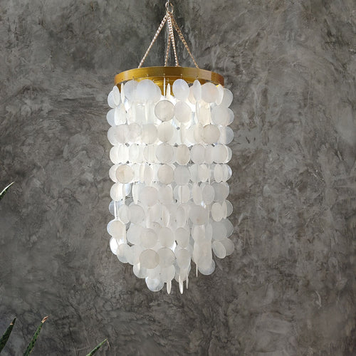 Gold Frame Coastal Capiz Shell Chandelier Lamp Shade