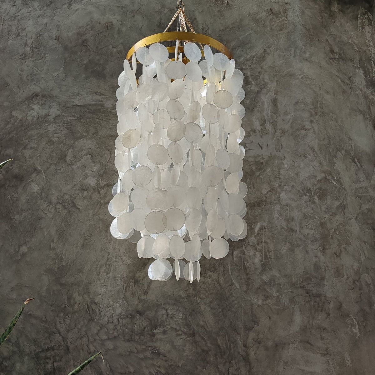 Gold Frame Coastal Capiz Shell Chandelier Lamp Shade