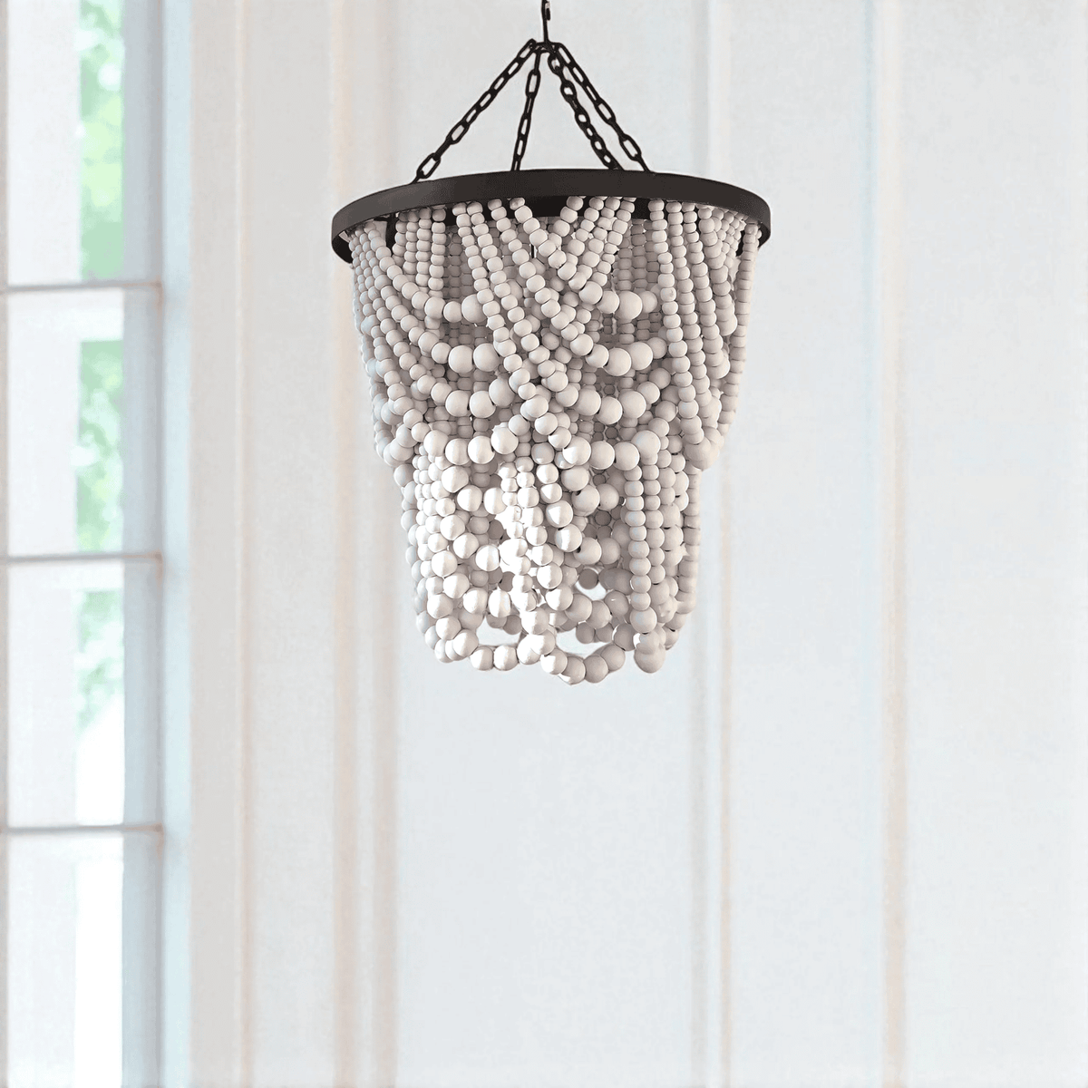 Handmade White Wood Bead Chandelier Lampshade