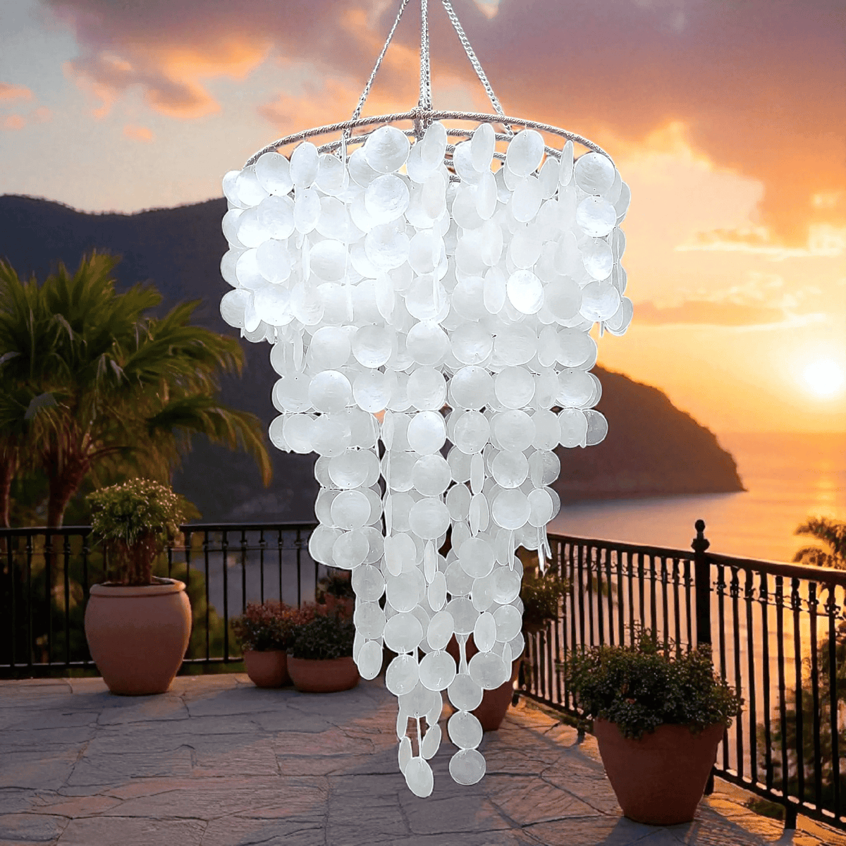 Handmade Coastal Capiz Shell Chandelier Lamp Shade
