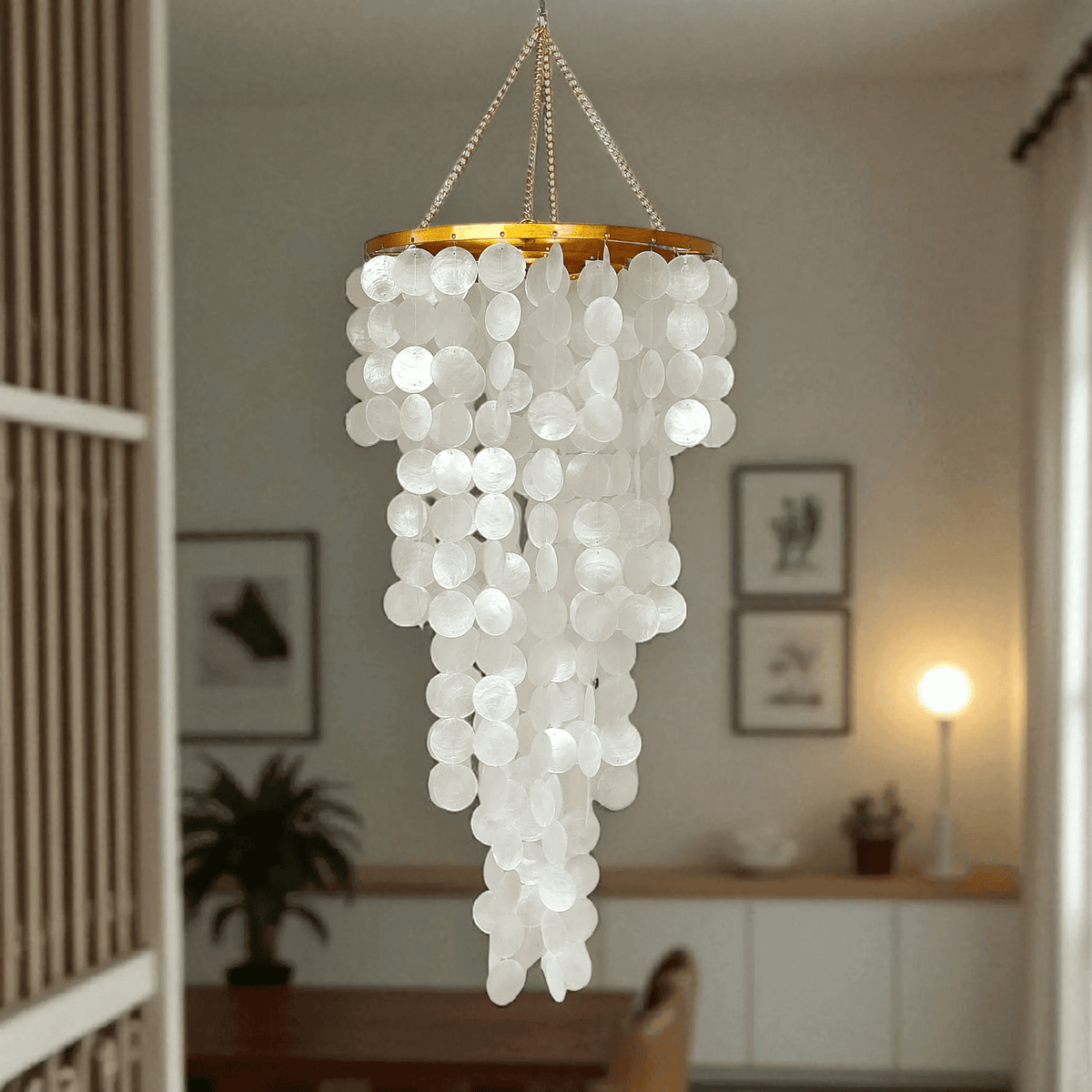 Coastal White Capiz Shell Chandelier Lamp Shade