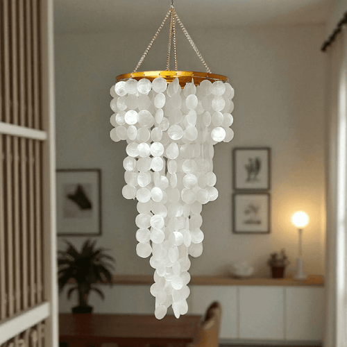 Coastal White Capiz Shell Chandelier Lamp Shade