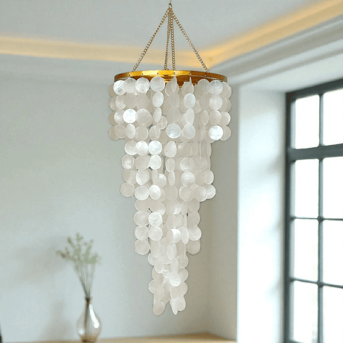 Coastal White Capiz Shell Chandelier Lamp Shade