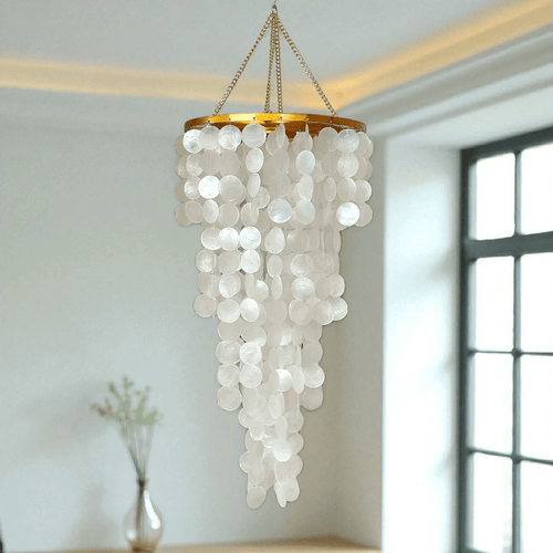 Coastal White Capiz Shell Chandelier Lamp Shade