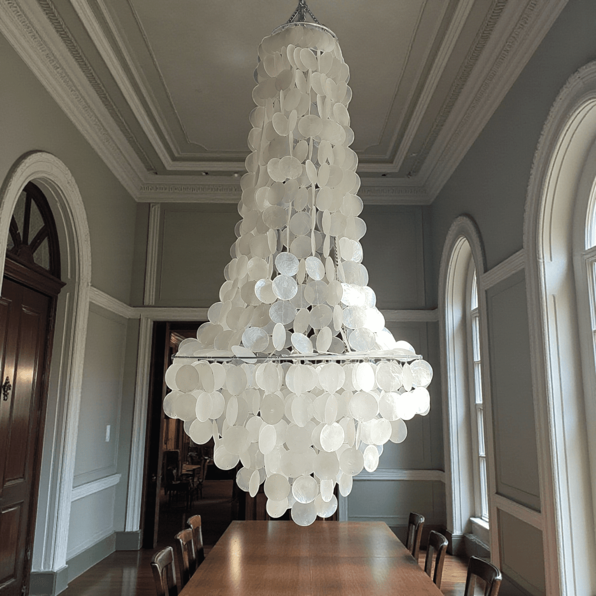 Kalam Art Studio Handmade Coastal Capiz Shell Chandelier