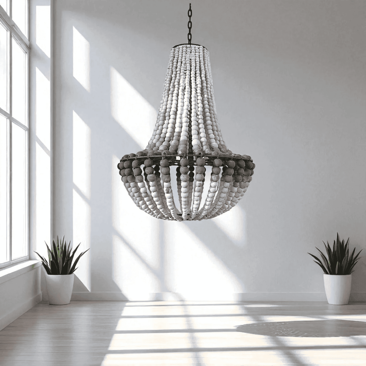 Handmade Rustic Wood Bead Gradation Chandelier Pendant Light