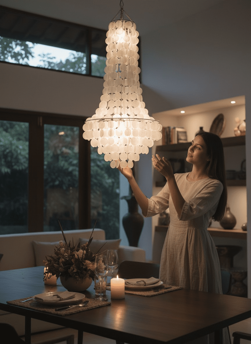 Kalam Art Studio Handmade Coastal Capiz Shell Chandelier
