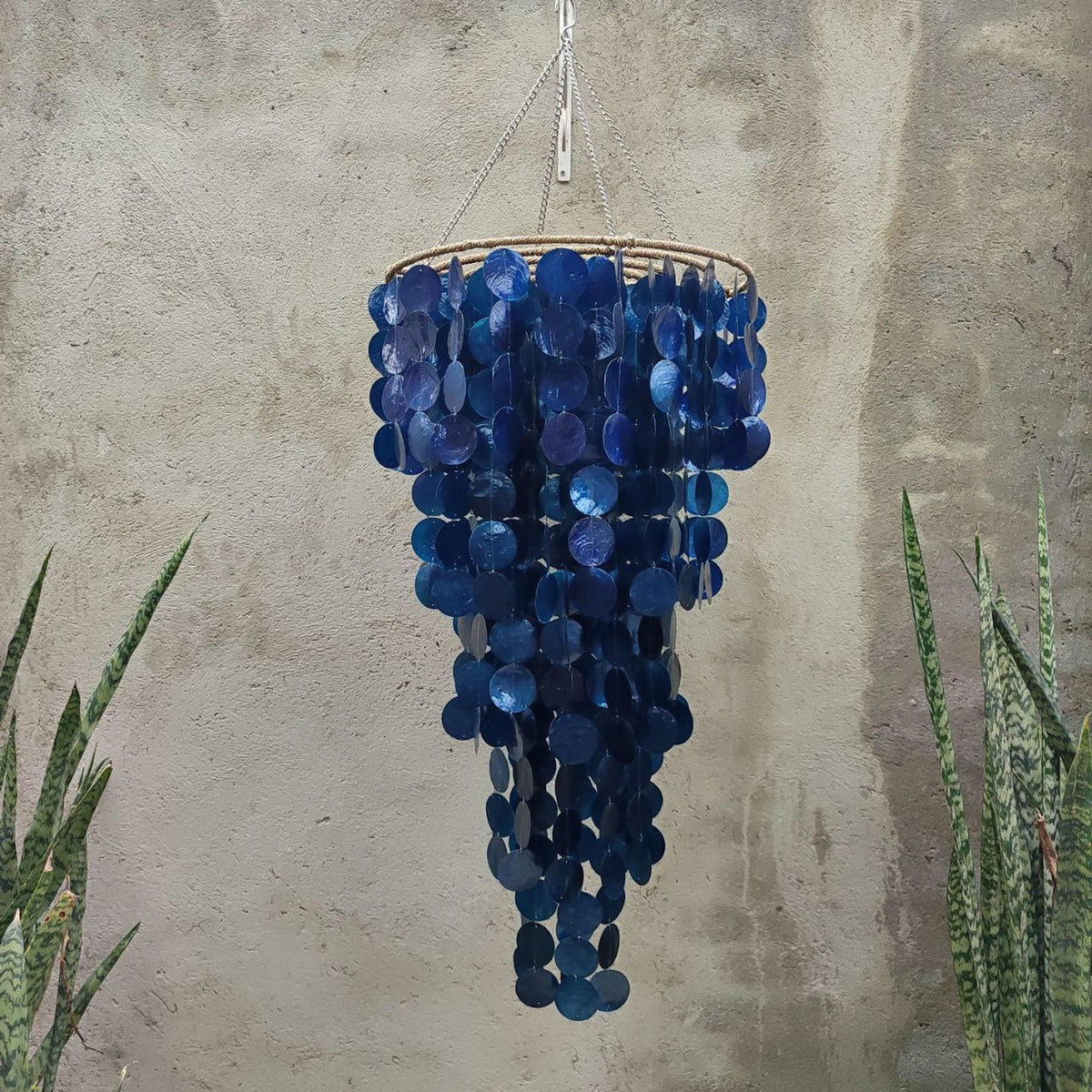 Navy Blue Capiz Shell Wind Chime Chandelier